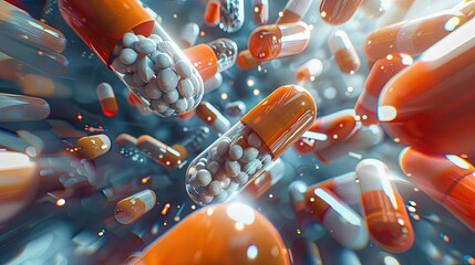 Create an immersive 3D scene portraying antibiotic cap - obrazy, fototapety, plakaty
