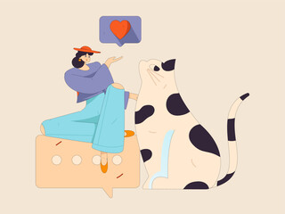 Virtual characters social communication concept business flat vector hand drawn illustration
