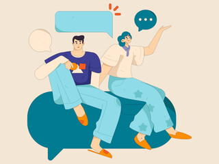 Virtual characters social communication concept business flat vector hand drawn illustration
