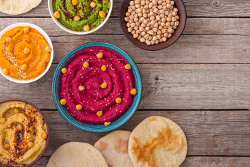 Declicious food from chickpea - mix of hummus - 766025529