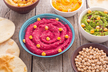 Declicious food from chickpea - mix of hummus - 766025547