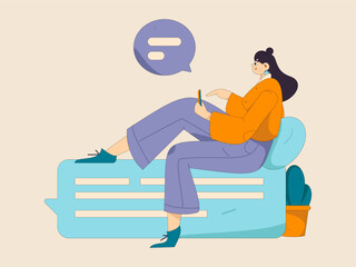 Virtual characters social communication concept business flat vector hand drawn illustration
