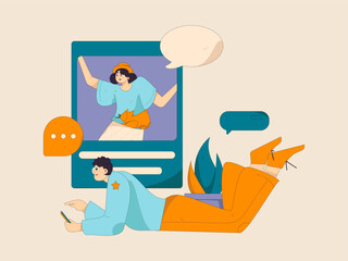 Virtual characters social communication concept business flat vector hand drawn illustration

