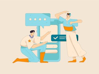 Virtual characters social communication concept business flat vector hand drawn illustration

