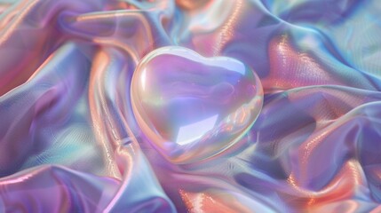 Obraz premium Iridescent pastel pearl heart on a plush velvety background