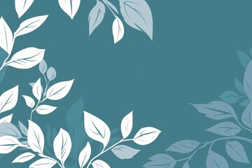 Abstract background,  vector illustration with plants and leaves in blue  and green  tones, flat design style , copy space.