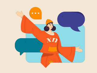 Virtual characters social communication concept business flat vector hand drawn illustration
