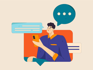 Virtual characters social communication concept business flat vector hand drawn illustration
