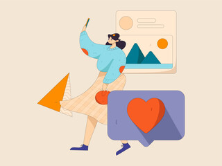 Virtual characters social communication concept business flat vector hand drawn illustration
