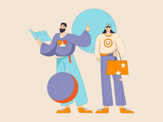 Virtual characters social communication concept business flat vector hand drawn illustration
