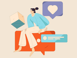Virtual characters social communication concept business flat vector hand drawn illustration
