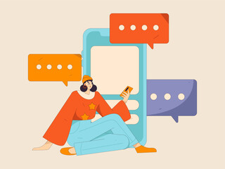 Virtual characters social communication concept business flat vector hand drawn illustration
