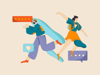 Virtual characters social communication concept business flat vector hand drawn illustration
