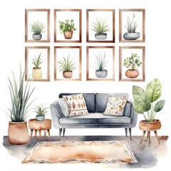 Illustration of indoor plants and frames background design.