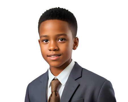 black primary male student isolated on transparent/white background, cut out
