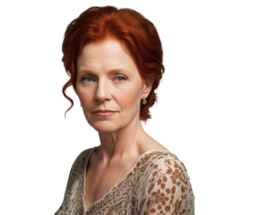 old redhead woman isolated on transparent/white background, cut out