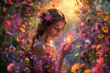 Obraz premium Fairy Princess Pixie Elf Magical Fantasy Romantic Fairytale Beautiful Colors Enchanted Forest