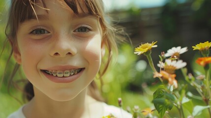 A young girl with braces proudly presents her homemade nature documentary to her parents, showcasing close-up shots of crawling insects and blooming flowers. (observant, aspiring filmmaker)