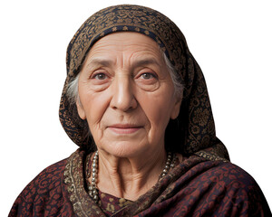 old turkish woman isolated on transparent/white background, cut out