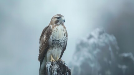 The image is a portrait of a long-legged buzzard, also known as Buteo rufinus, against a white, - obrazy, fototapety, plakaty