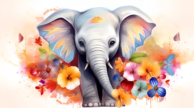 An Elephant Embraced by a Kaleidoscope of Blooms, Elephant Dreams A Tapestry of Flowers Enchants
