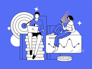 Marketing planning business characters flat vector concept operation hand drawn illustration
