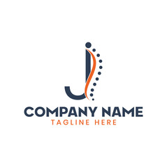 Initial letter J monogram alphabet with chiropractic spine logo. Spinal care icon