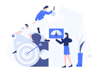 Marketing planning business characters flat vector concept operation hand drawn illustration
