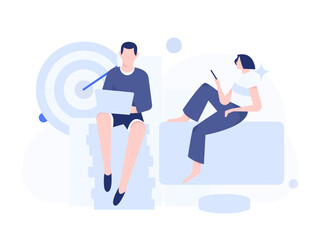 Marketing planning business characters flat vector concept operation hand drawn illustration
