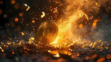 Bitcoin, digital currency with modern background - obrazy, fototapety, plakaty