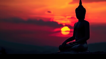 Silhouette of Buddha with sun shining from behind