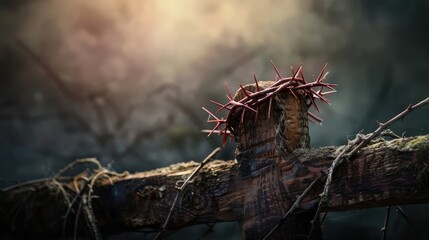 wooden cross and crown of thorns