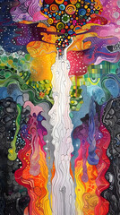Waterfall of Emotions:A Colorful Cascade Visualizing the Soul's Landscape