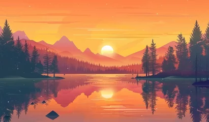 Foto op Plexiglas Warm oranje KS Beautiful vector landscape with forest mountains
