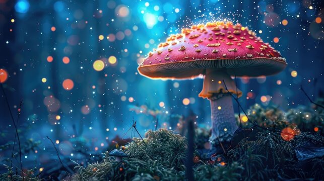 Design a 3D rendering illustrating a mushroom flourish