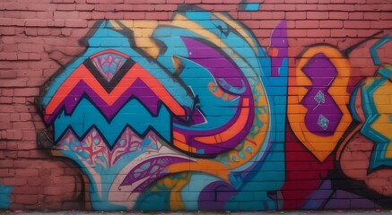 A stunningly vivid graffiti-covered brick wall exhibits an array of vibrant colors contrasting against the concrete.