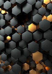 Design a captivating abstract background featuring 3D, black gold hexagon