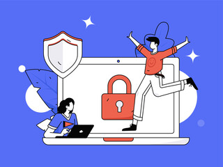 Business network security character flat vector concept operation hand drawn illustration
