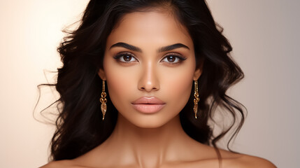 Naklejka premium Beautiful young Indian woman with clear skin on white background. Skin care.