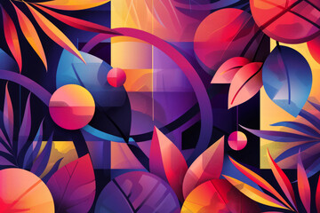 Abstract vector illustration of geometric shapes and forms with colorful gradients and  tropical...