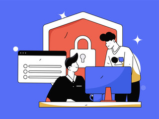 Business network security character flat vector concept operation hand drawn illustration
