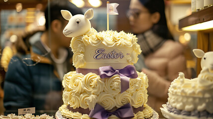 Easter Lamb Cake with Purple Lavender Ribbon Icing Frosting Adorable