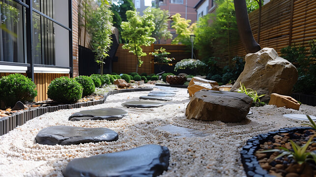 Landscape design of small garden. Rock Japanese dzen design