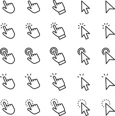 カーソルと矢印の線画アイコンセット