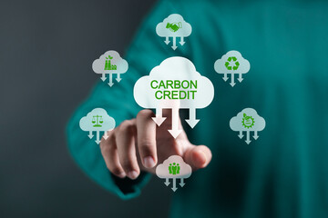 Carbon credit concept. Carbon neutral in industry and net zero emission eco energy. Reducing the...