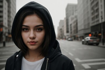 Fototapeta premium Depressed hoodie girl living in a bad city.