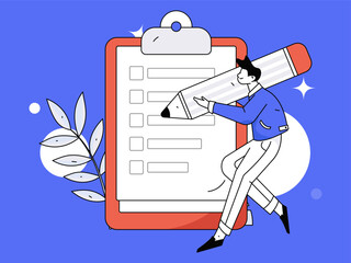 Invite friends to conduct questionnaire flat vector concept operation hand drawn illustration
