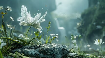 A flower with wings fluttering gently from one enchanting spot to another - obrazy, fototapety, plakaty