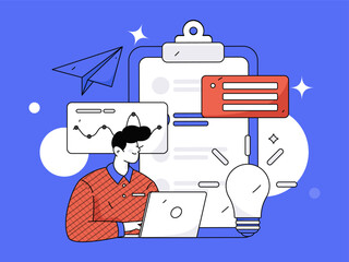 Invite friends to conduct questionnaire flat vector concept operation hand drawn illustration
