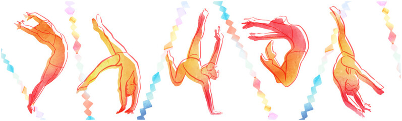 rhythmic gymnastics drawn in watercolor	